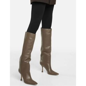 Jimmy Choo Chad 90 Leather Knee High Boots In Clay